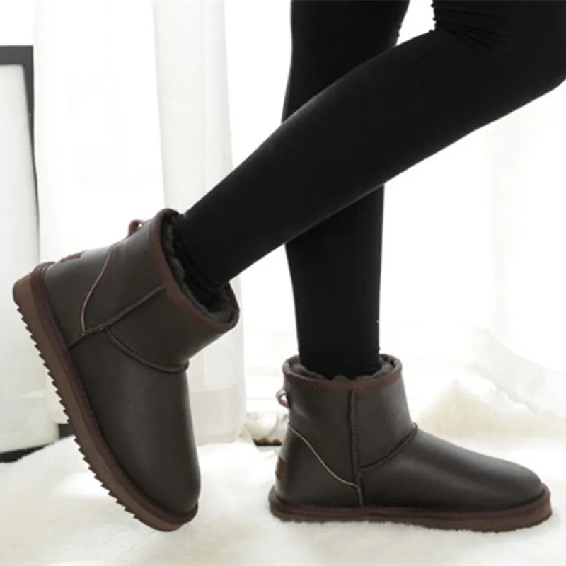 Hot Sale Snow Boots Women Waterproof Genuine Leather Ankle 100% Natural Wool Lined Winter Warm Shoes Rubber Boots Plus 35-44