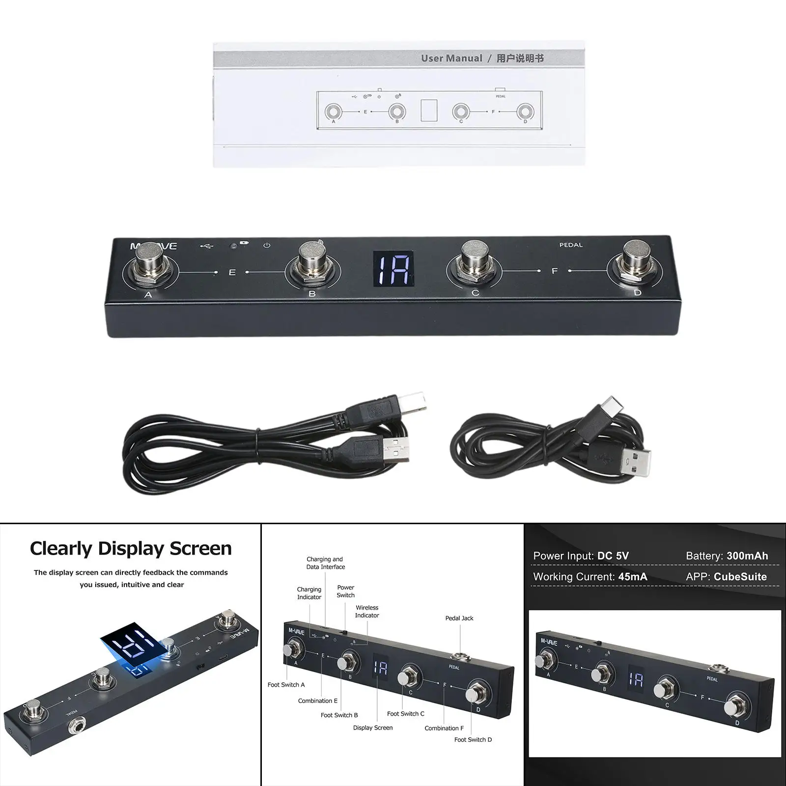 MIDI Commander Guitar Portable USB MIDI Foot Controller With 4 Button Page Turner 2 in1 Pedal