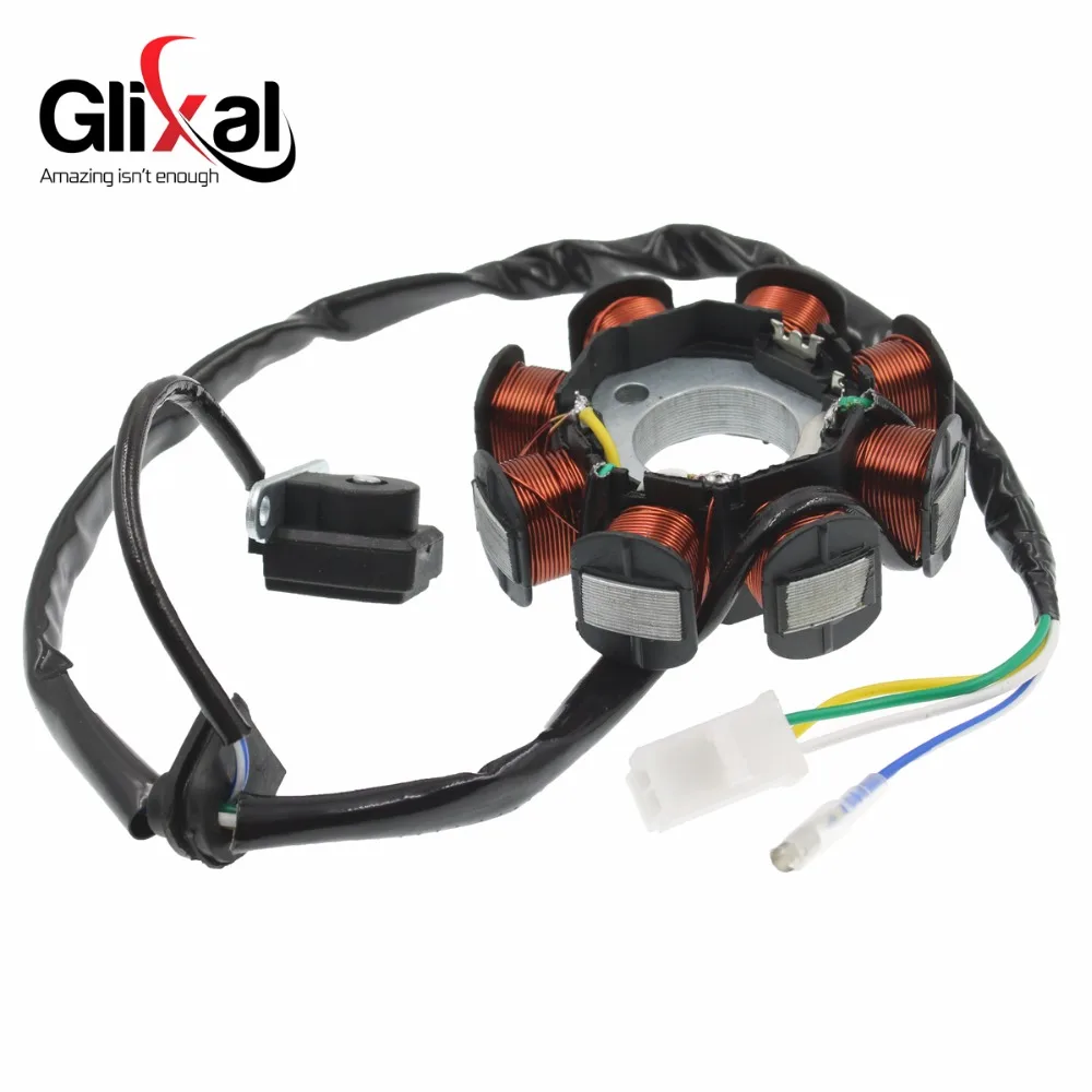 Glixal GY6 49cc 50cc 8-coil Magneto Alternator Stator for 139QMB 139QMA Chinese Scooter Moped Engine (DC Fired Type)