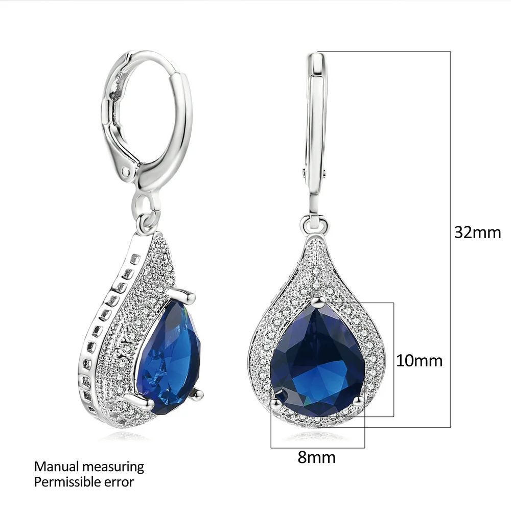 Big Stone Earrings For Women Blue Water Drop Rhinestone Silver Color Vintage Ear Accessories Wedding Jewelry Wholesale DWE824