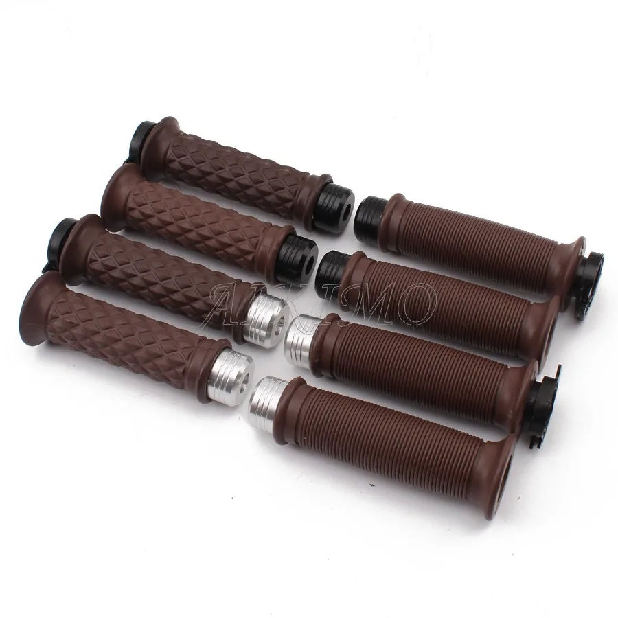 motorcycle Vintage 7/8\'\' 22mm Hand Grips+Bar End Caps Brown W/ Open Bar for Honda Suzuki Triumph Royal Cafe Racer Bobber Custom