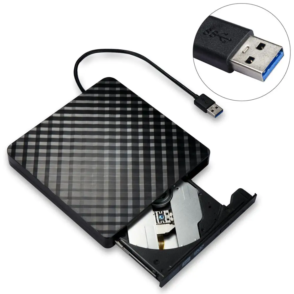 Eksternal USB3.0 DVD RW CD Writer Slim Optik Drive Burner Reader Pemain Tray Portable untuk PC Laptop
