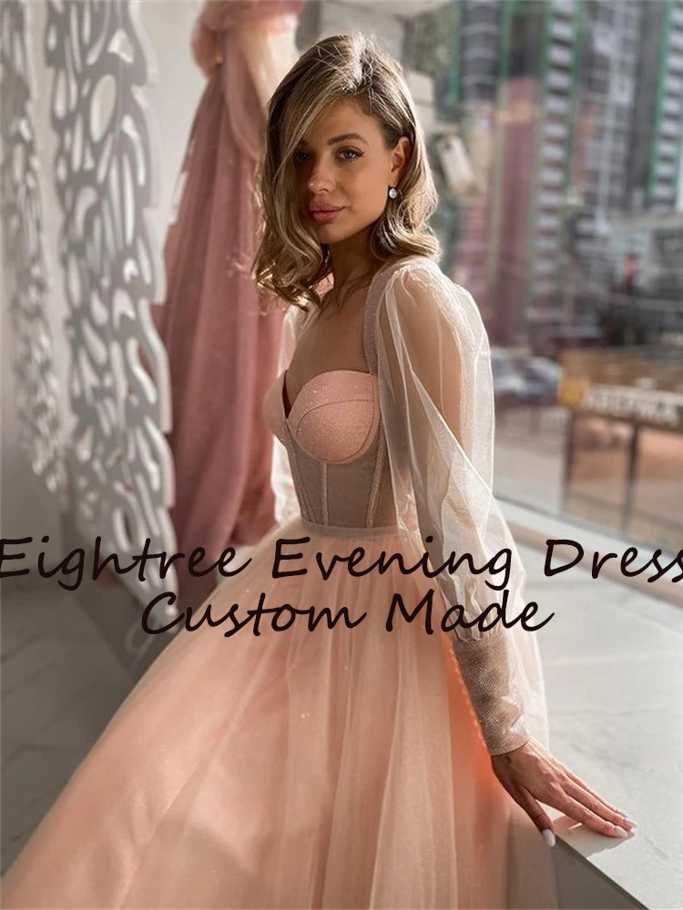 Eightree Moderne Rosa Kurz EINE Linie Ärmeln Abendkleid Schatz Tee Länge Formale Prom Party Kleider Kleider Vestidos de festa