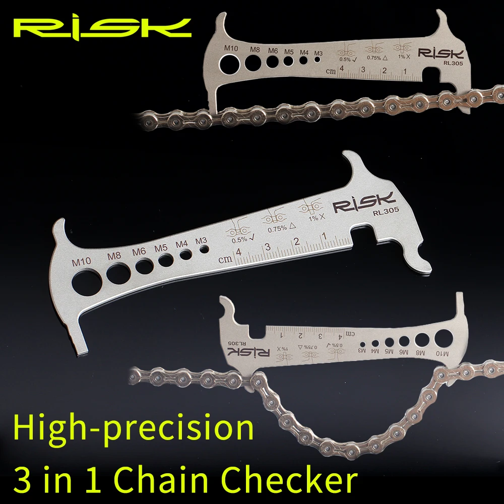 Risk RL305 3 in 1 Bike Bicycle Chain Checker Wear Indicator Chain Hook Bolt Measurement For 8 9 10 11 Speeds Stainless Steel