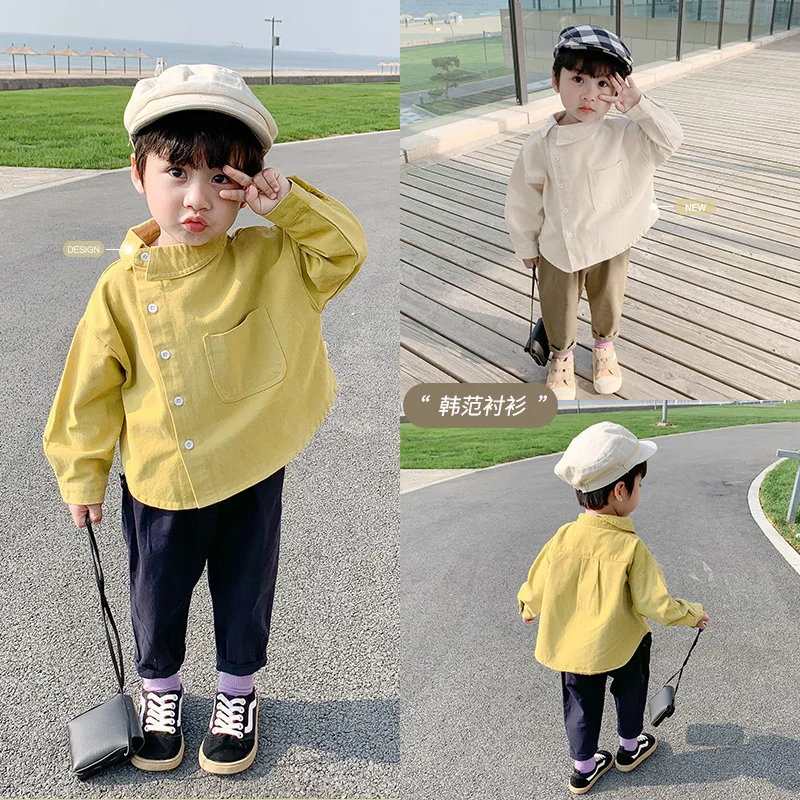 2024 Spring Autumn Boys Casual Long Sleeve Blouse Two Colors