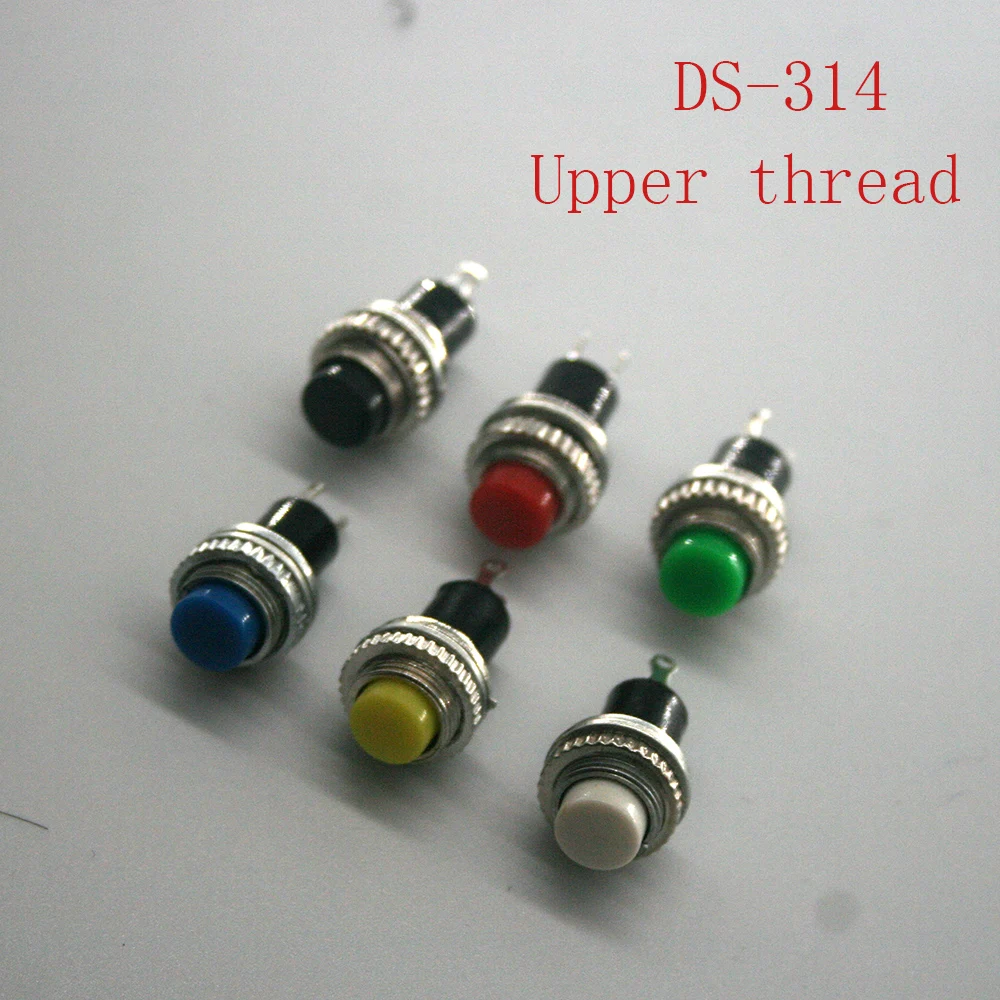 6pcs White Red Green Blue Black Yellow Panel Mount Round Normal Open NO 10mm Momentary OFF-(ON) Push button Switches DS-314