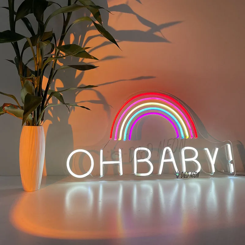 

Неоновые вывески Oh Baby на заказ для вечеринки в честь рождения ребенка или свадьбы, гибкие светодиодные цвета радуги, домашняя комната, день рождения