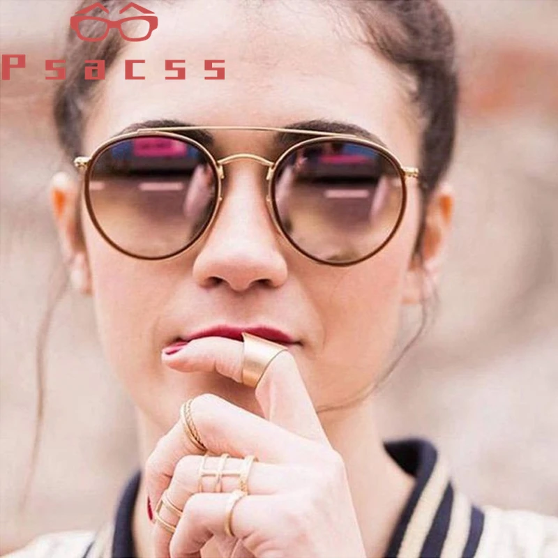 Psacss okulary kobiety/mężczyźni 2019 Vintage okrągłe okulary podwójna wiązka marka projektant lustrzane lentes de sol hombre/mujer UV400