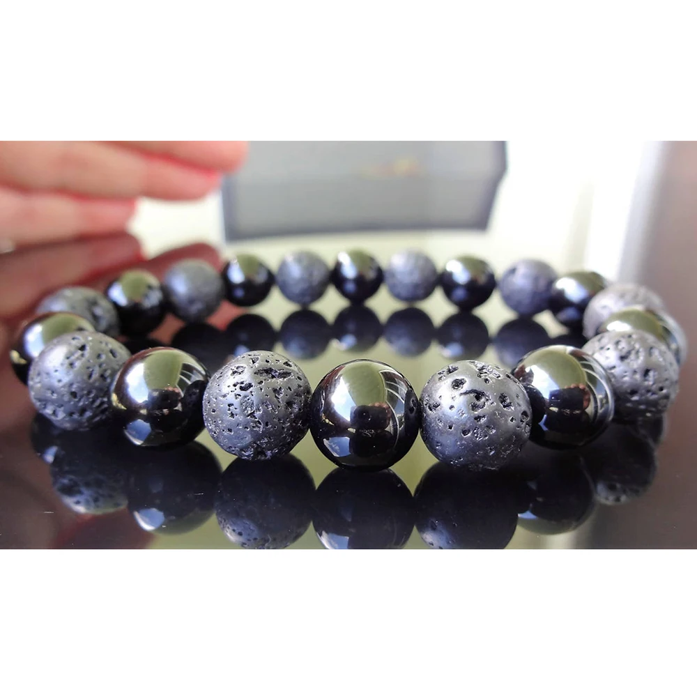 

MG1120 10 mm Natural Lava Energy Bead Bracelet for Men New Design Men`s Black Tourmaline Bracelet