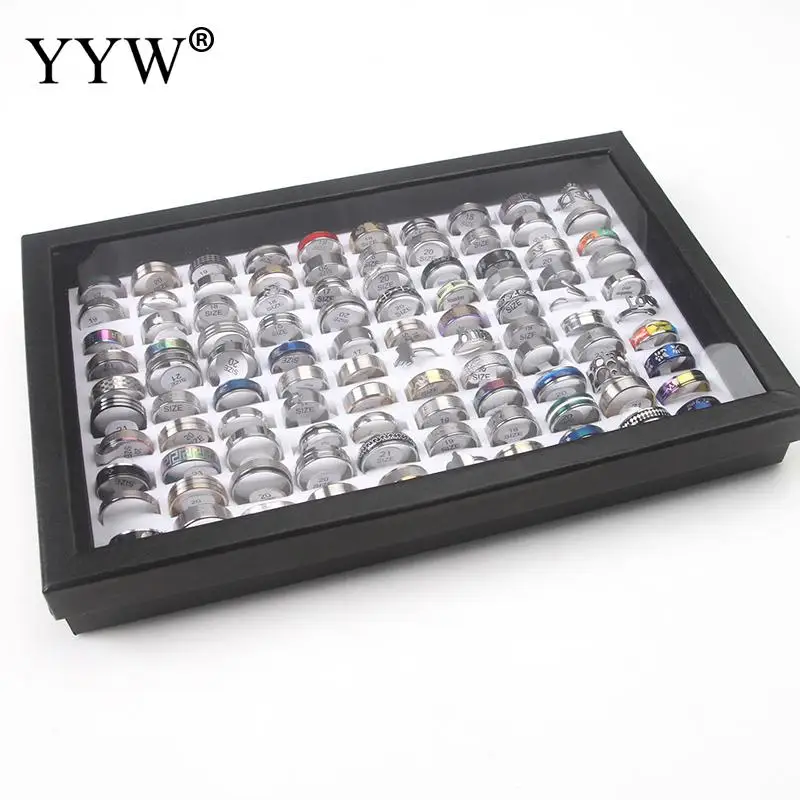 100pc/Box Mix Stainless Steel Ring Wholesale Men Titanium Steel Black/Gold/Silver Color Classic Statement Ring For Women Jewelry