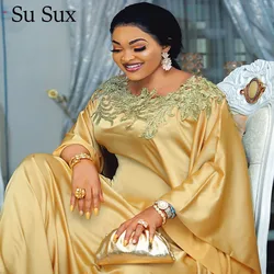 Africa Clothing Plus Size Gold Long Dress Women African Clothes O-Neck Bat Sleeve Evening Party Maxi Dress Dashiki Robe Vestidos