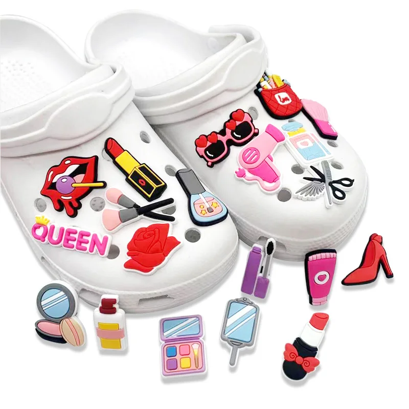 

1pcs Make Up Dressing Perfume Cosmetics Shoe Charms Foundation Box Mirror Shoes Accessories Decoration Fit Croc Jibz Kids Gifts