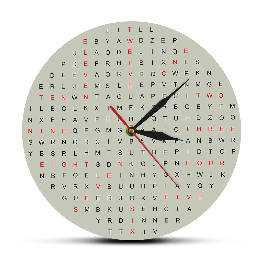 Word Search Novelty Wall Clock Silent Non ticking Crossword Funny Timepiece Wall Decor Typography Word Lover Wall Clock