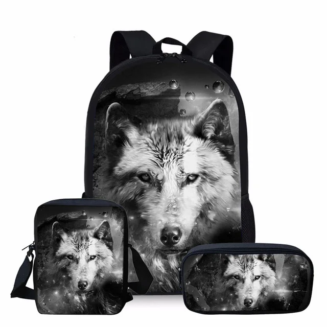 Cool Animal Wolf 3D Print School Bag Set for Primary Boys Girls High Student Backpack Kids Schoolbag Children Mochila Escolar