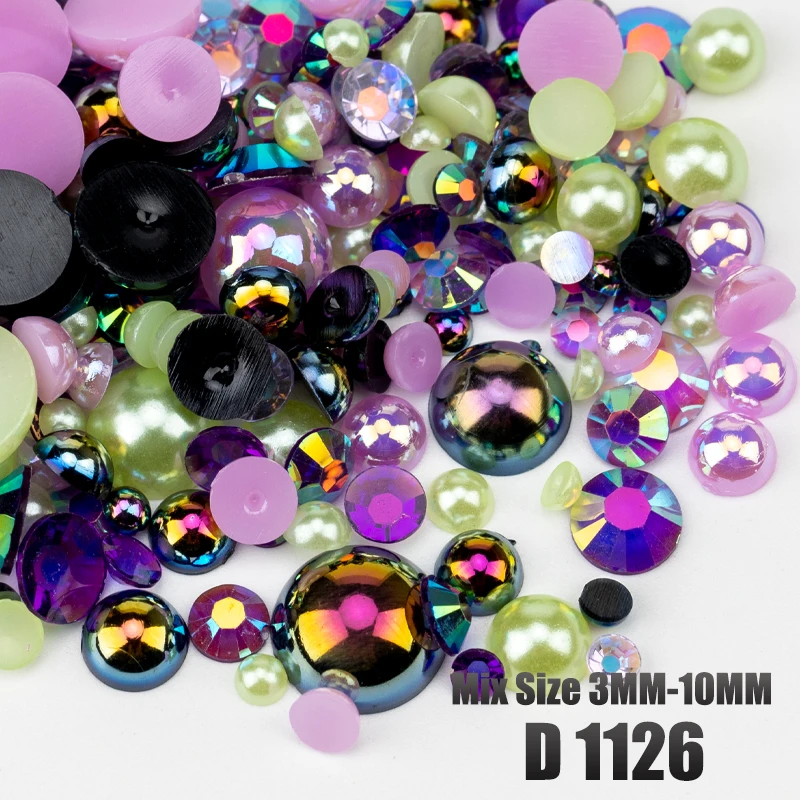 VDD 30/60/200g Gemischte Größen ABS Imitationsperlen Halbrunde Flachrückseitige Perlen AB-Farbe Harz-Strasssteine für Handwerk, Nagelkunst und DIY-Dekoration – Detail 22