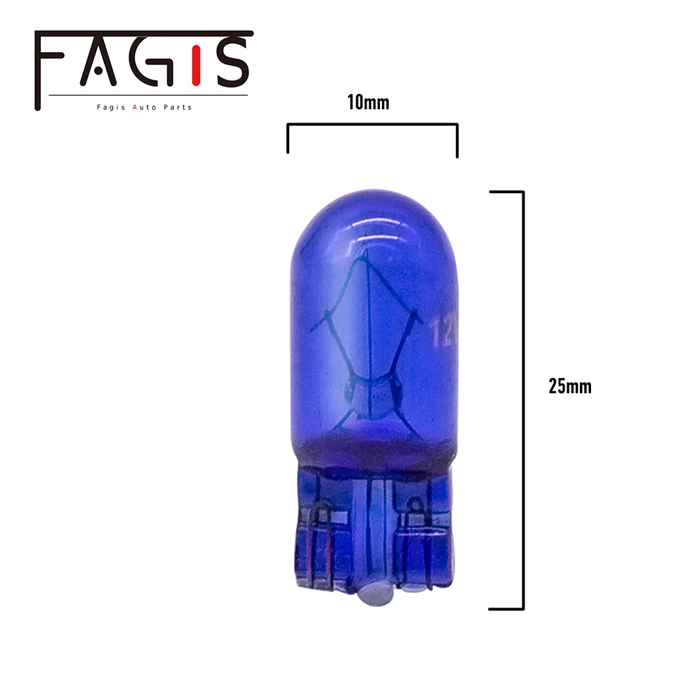 Fagis 10 Pcs T10 W5W 194 168 Natural Blue Wedges 12V 5W Halogen Signal Lamps Super White Instrument Light Reading Lights