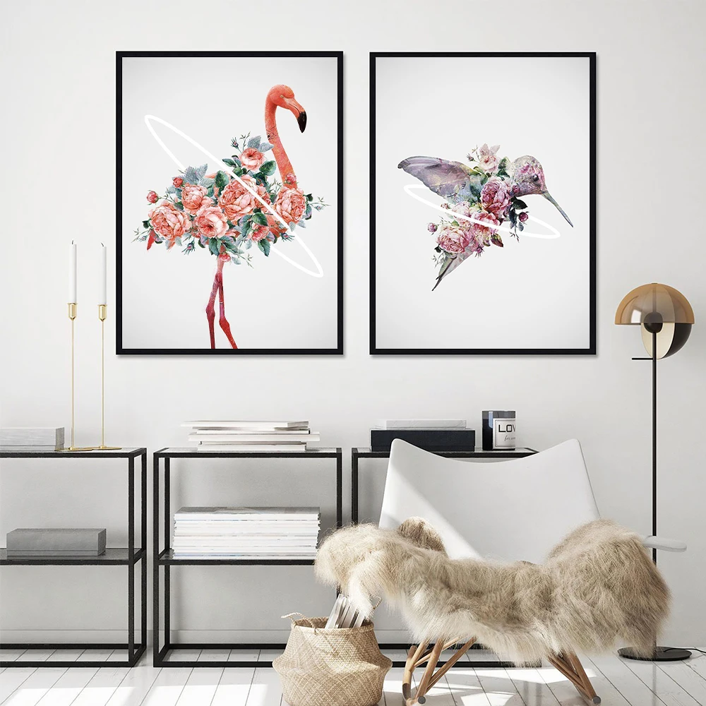 Watercolor Flamingo Birds Flower Nordic Poster Wall Art Print Waterproof Canvas Painting Decoration Pictures For Living Room