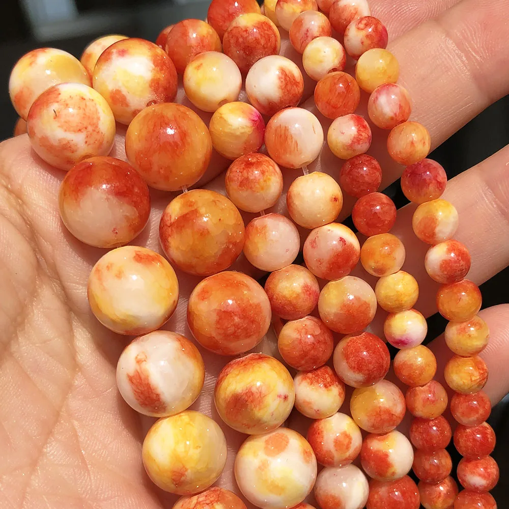 

6 8 10 12mm Natural Stone Orange White Jades Loose Spacer Beads For Jewelry Making Round Beads DIY Bracelet Accessories 15''