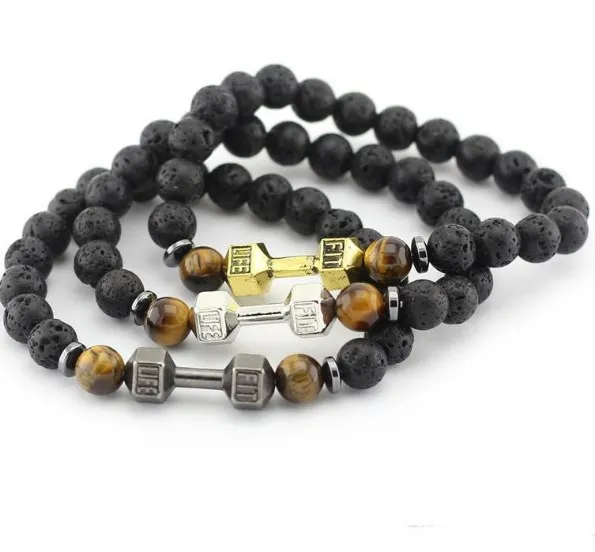 8mm Dumbbell multicolor Agate Chakra Healing Reiki Buddha Yoga Bracelet elastic adjustable Volcanic Stone Bangles dgff