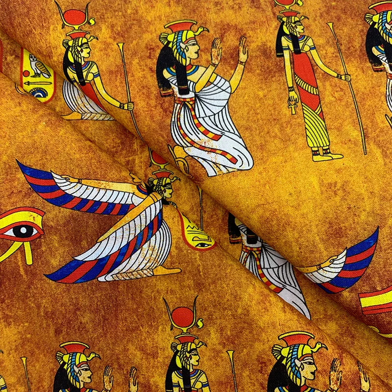 

Beautiful 100%Cotton Fabric Yellow Queen of Egypt Pattern Fabric Digital Print Sewing Material DIY Home Patchwork Dress Clothing