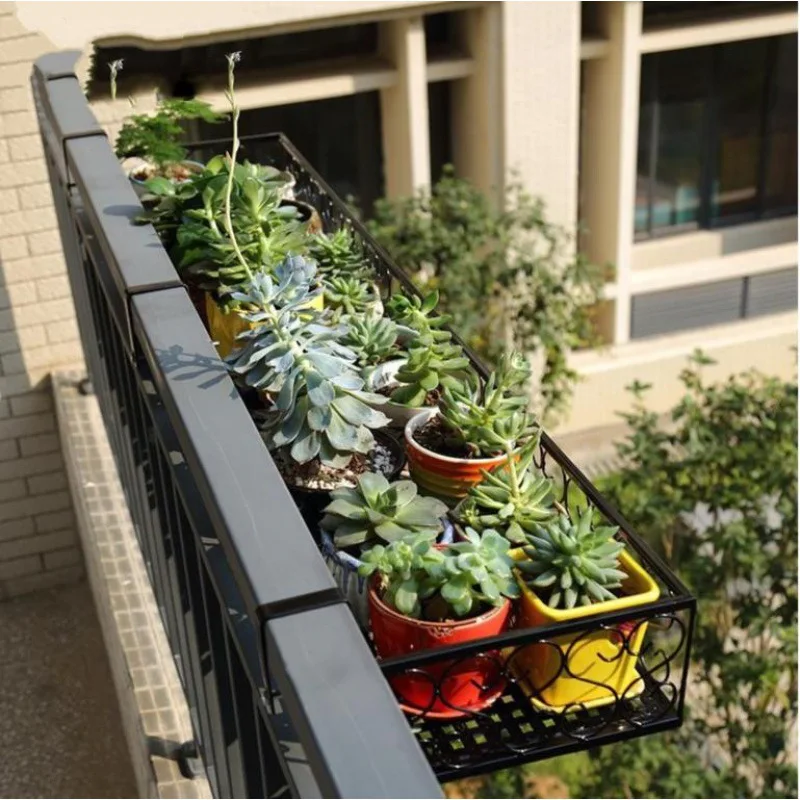 Hanging Rack Flower Pot Organizer Storage Basket Rack Closet Holders Balcony Rail Planter Shelf Fence Railing Flower Pots Holder