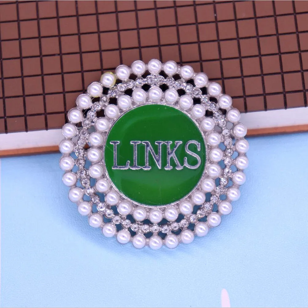 Quality Large Size Metal Green Enamel Diamond Pearl Black Women Group The Incorporated Links Brooches Jewelry