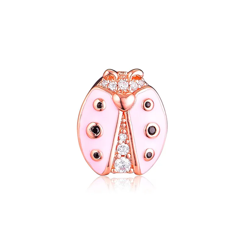 

Fashion Reflexions Ladybug Clip Beads for Reflexions Belt Bracelets Women Pink Enamel Rose Golden Charm Beads for Jewelry Making