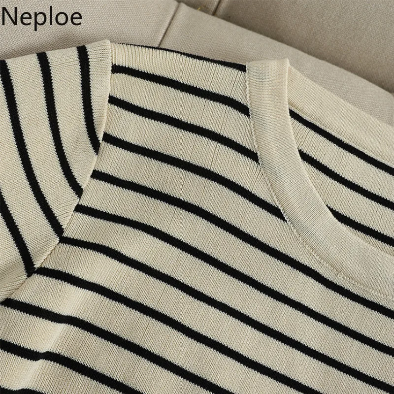 Neploe Two Piece Outfits for Women Striped Long Sleeve Tshirt+high Waist Wide Leg Pants Korean Fall Clothes Suit 2 Piece Set