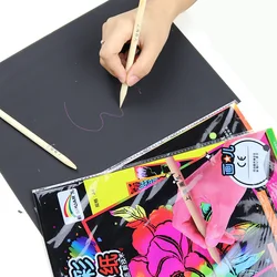 Educational Magic Color Scratch Paper 4K/8K/16K/A4 Black Coated Painting Paper With Drawing Stick Kids Scraping Painting Doodle