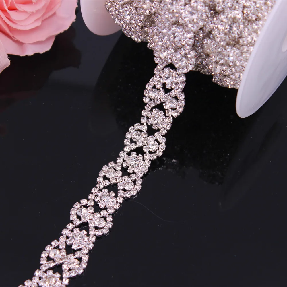 Rhinestone Trim Sew on Garments DIY Clothes Silver Crystal Wedding Dress Belt Bridal Chain Trim