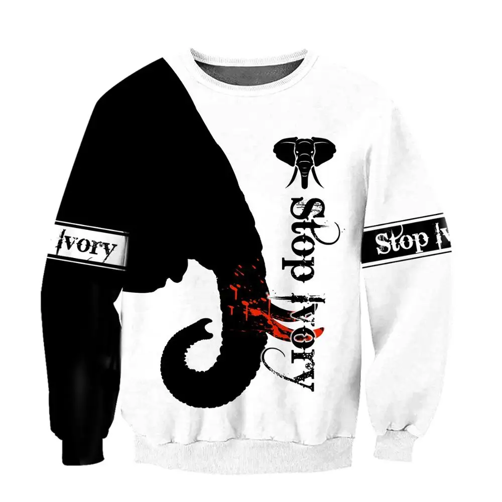 Fashion Autumn Hoodies Premium Elephant Stop Ivory 3D Printed Mens Sweatshirt Unisex Zip Pullover Casual Jacket DW0197