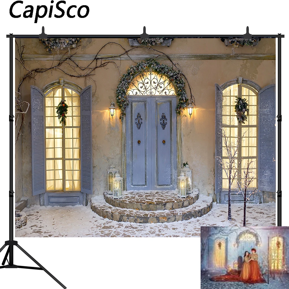 Capisco Christmas photography backdrops Winter Snow Wreath Wood Door Home Decor Family Party photo background Photocall studio