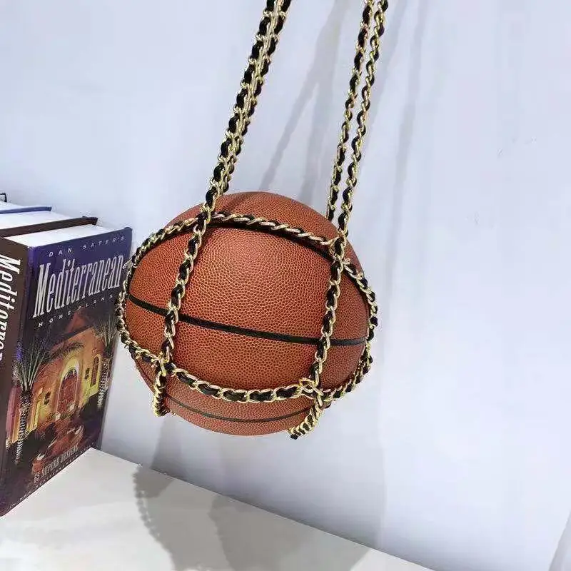 Unique Handbag Of Basketball Shaped Unisex Girls*Boys Handbag Basketball Lovers Handbag With Snake Chain Round Ball Shoulder Bag