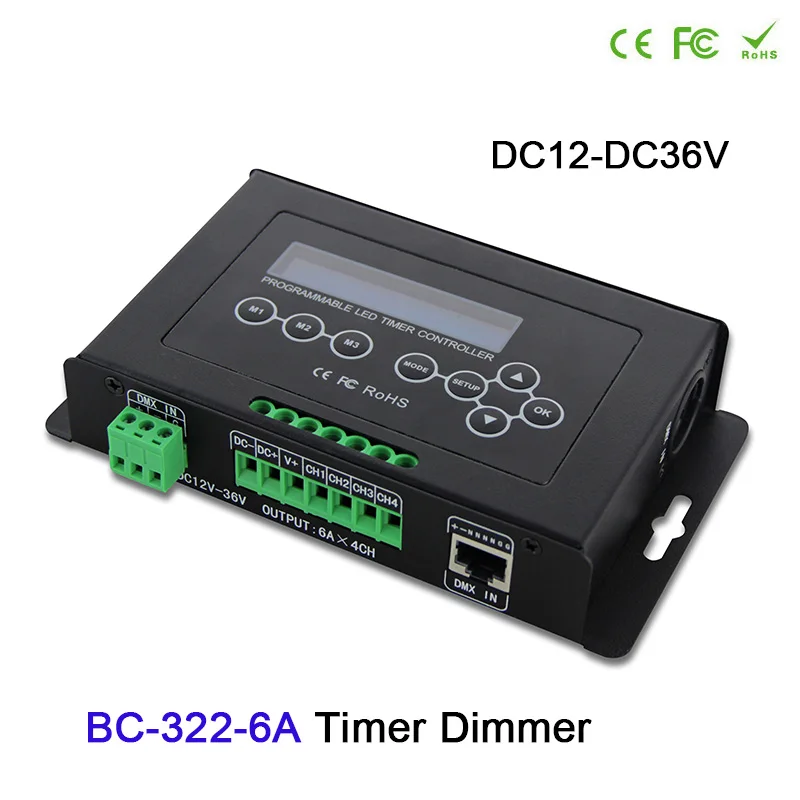 

Programmable Timer Dimmer BC-322-6A LCD display 24V 12V- 36V 6A*4CH PWM signal DMX512 LED Strip,plant light,Aquarium Controller