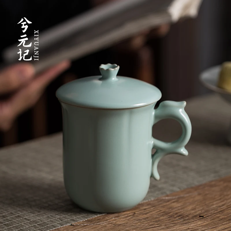 Ruyao-juego de té de cerámica para hombres y mujeres, taza con tapa, con logotipo personalizado, para la Oficina y el hogar