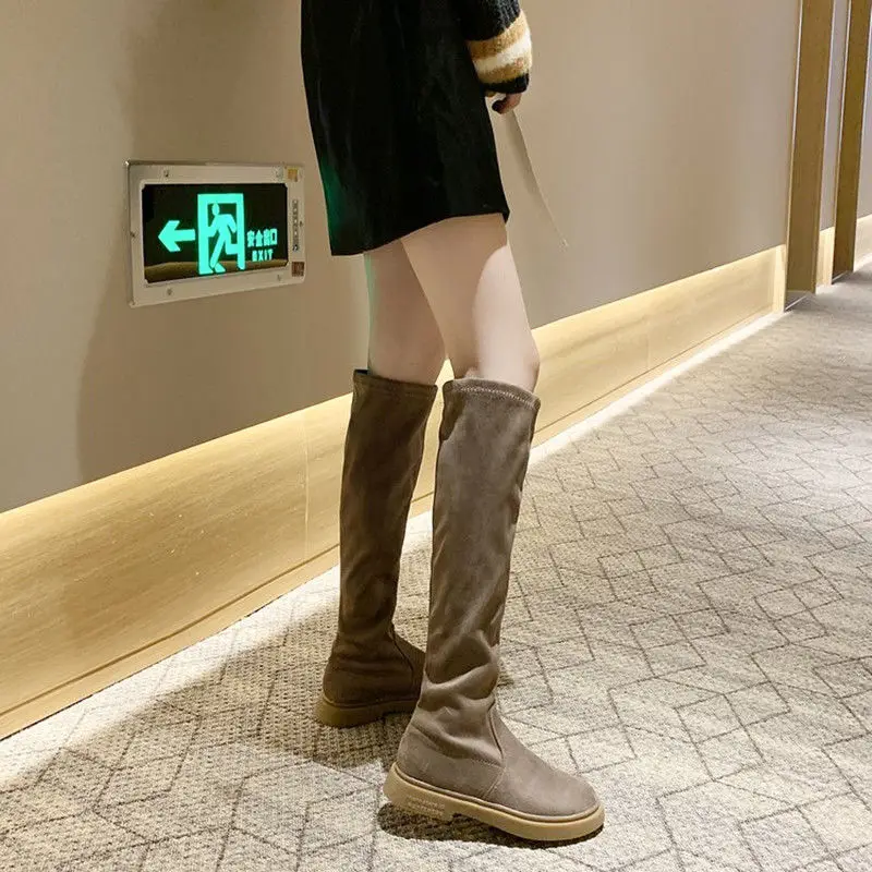 Fashion Over The Knee Women Stretch Orange Green Pink Boots 2021 New Winter Boots Women Slip On Platform Rubber Boots Black Boot