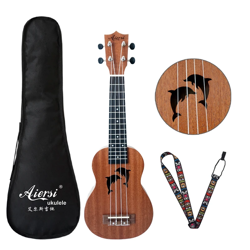 Aiersi 21 Inch Mahogany Soprano Ukulele Guitar 4 Strings Hawaii Ukelele Education Musical Instruments Gift with Bag and Strap