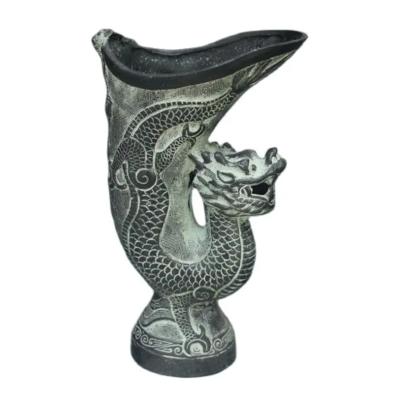 Chinese Old Bronze Ware Dragon Leading Wine Goblet Home Furnishing Decoration