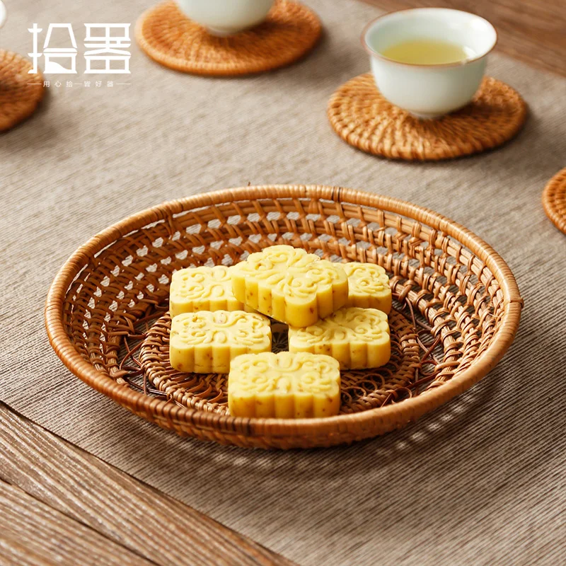 Rattan tea tray Vietnamese fruit basin dry fruit tray basket desktop storage household snacks small tray living room