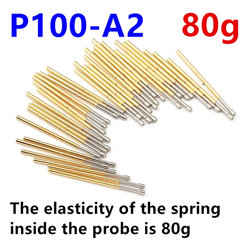 

20/50/100PCS P100-A2 Spring Test Probe 80g Elasticity Test Pin 33.35mm Metal Spring Test Pin P100-A Nickel-Plated Head Pogo Pins