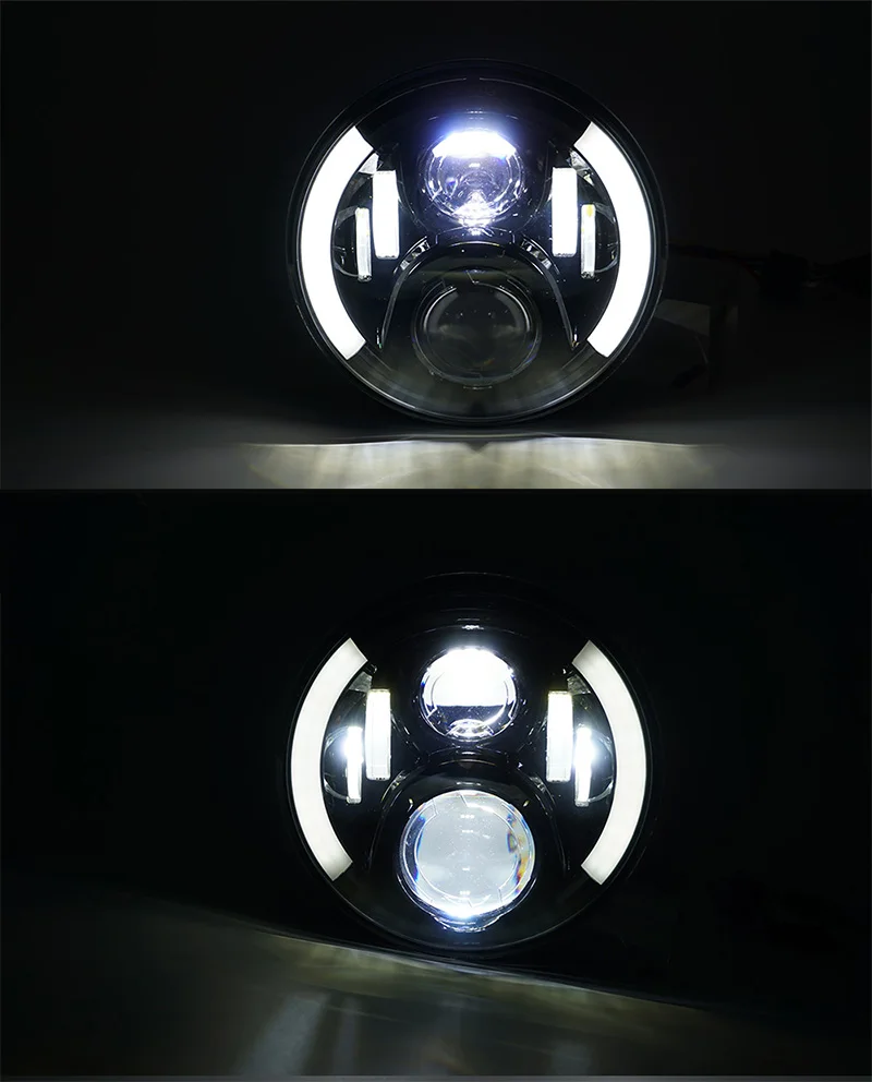 7 inch Round LED Headlight Lamp With DRL Angle Eyes Halo 7\