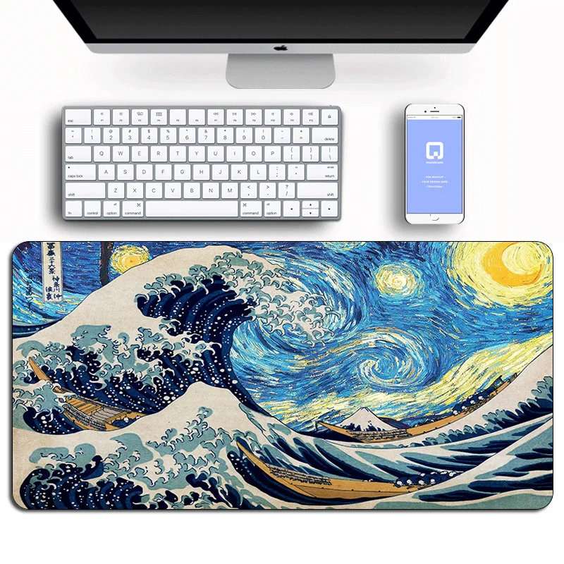 Large Mouse Pad The Great Wave Of Kanagawa Gaming Mousepad  Keyboard Mouse Mats Computer Anti-Slip Rubber Table Desk Mat Carpet