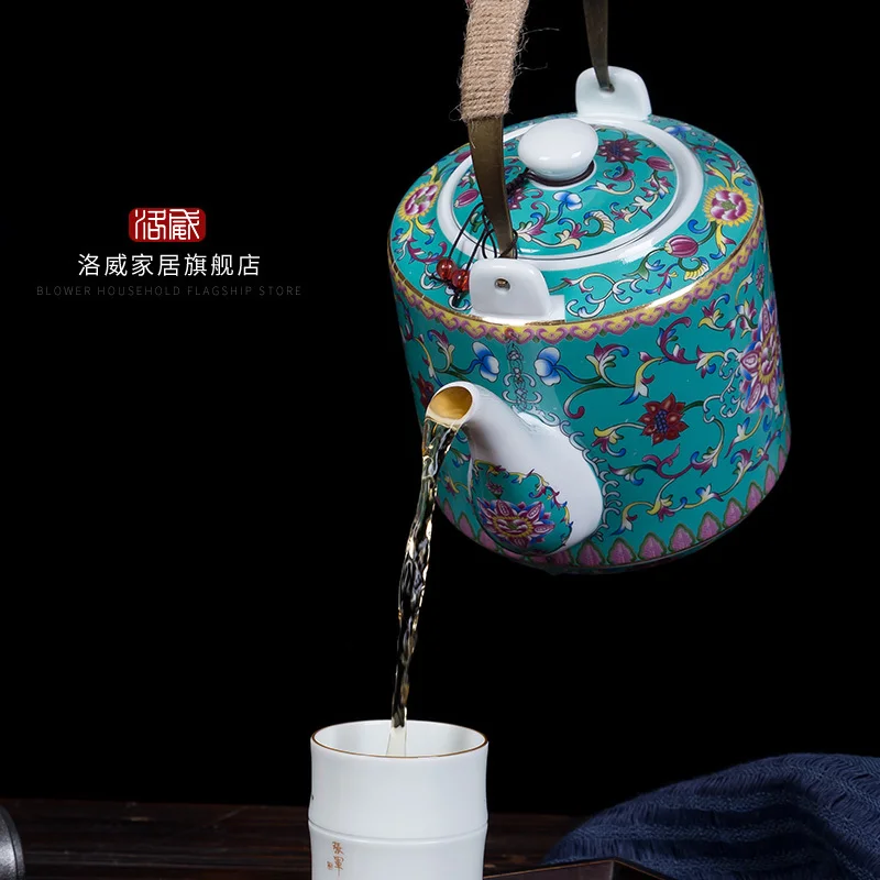 

Ceramic kettle household Chinese antique high temperature resistant large capacity tea pot enamel coloured teapot teaware 1-2L