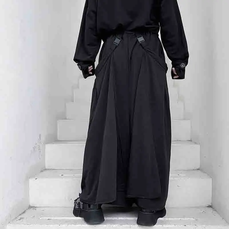 Trousers For Men Chunqiu Loose Bell-Bottom Culottes For Men Casual Trousers False Two Wide-Leg Trousers Black Large