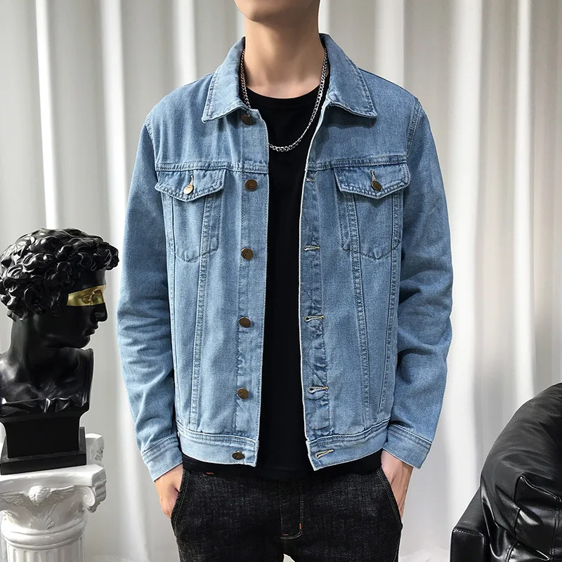 Men Denim Jackets Casual Solid Color Lapel Single Breasted Blue Jeans Jacket Men Spring Autumn Slim Fit Cotton Outwear Jackets