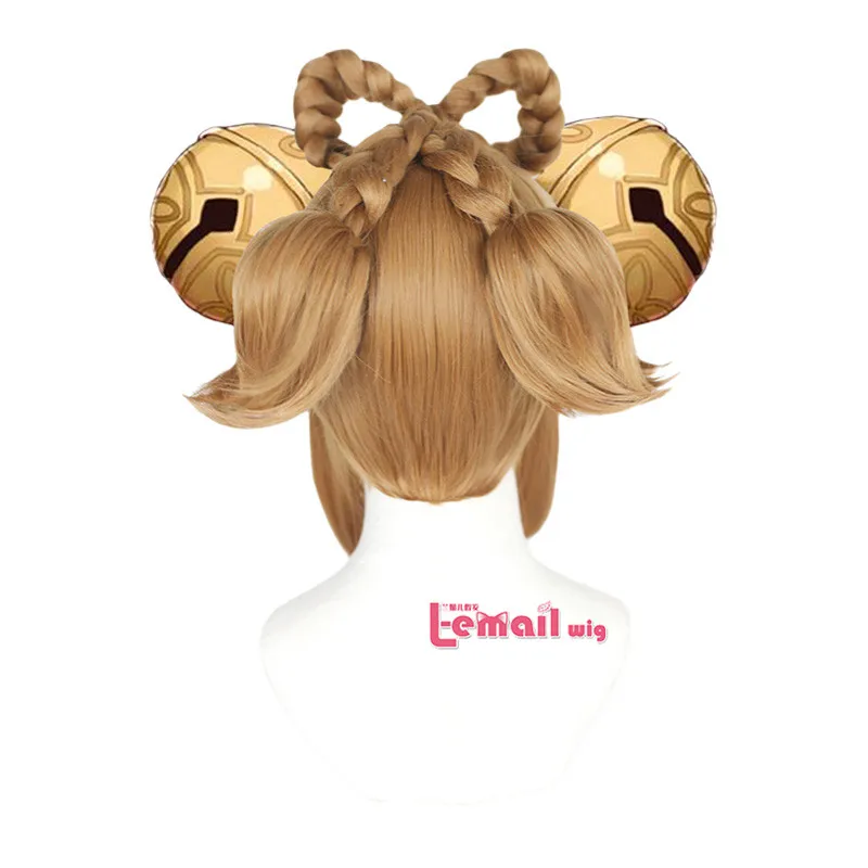 L-email wig Genshin Impact Yaoyao Cosplay Wig Genshin Impact Cosplay Wigs Light Brown Braids Bow Heat Resistant Synthetic Hair