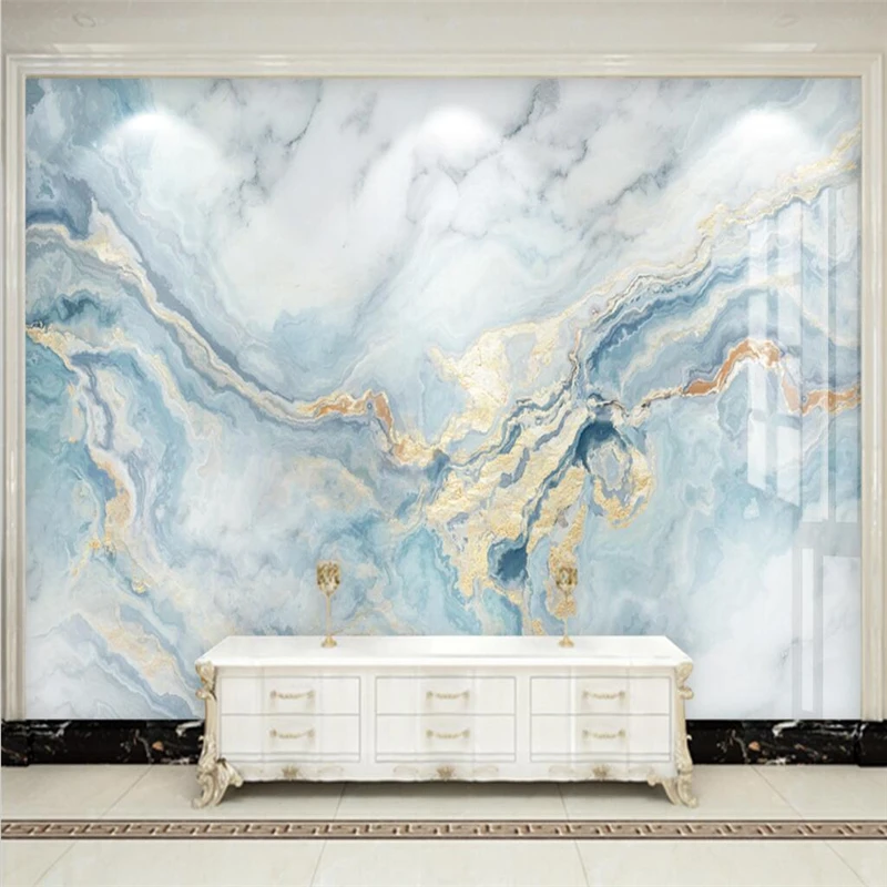 Custom Modern microcrystalline ceramic tiles flowing gold marble wallpaper TV background wall paper 3D Home Decoration