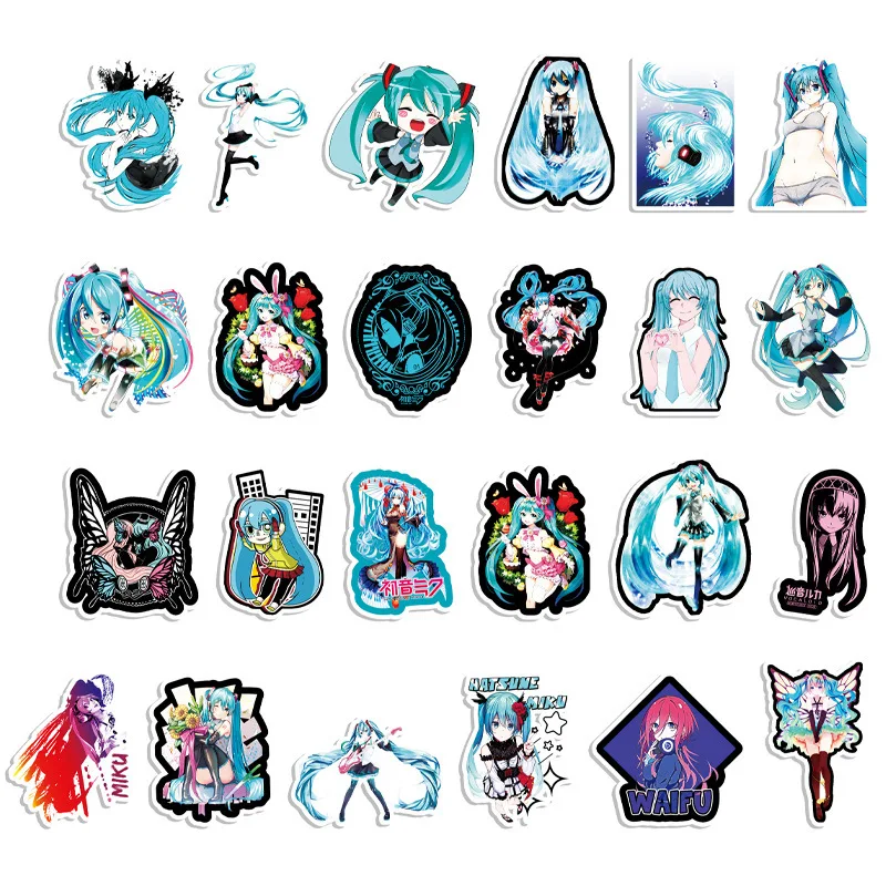 50Pcs Japanese Comic Cartoon Hatsune Miku Graffiti Stickers Luggage Laptop Motorcycle Car Decoration Stickers