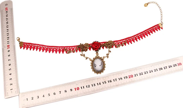 Gothic Colliers Schwarz Perlen Blumen Sexy Spitze Halsband Halskette Vintage Quaste Kette Frauen Steampunk Halloween Schmuck – Detail 3