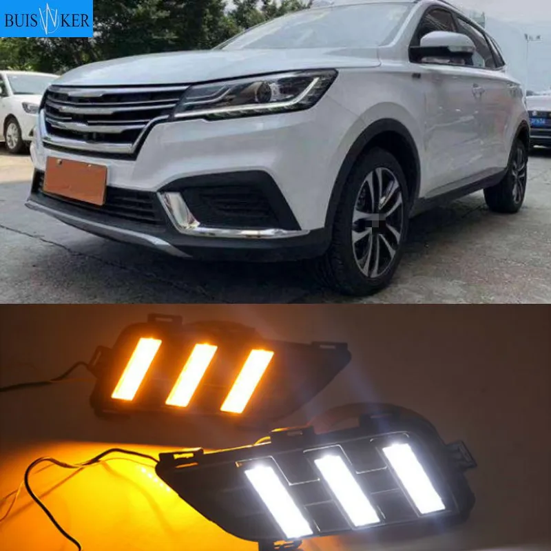 

For Roewe RX3 2018 Daytime running lights LED DRL Fog lamp driving lights with Yellow Turn Signal Function